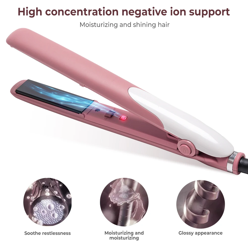 جهاز فرد شعر من الحديد المسطح من السيراميك الوردي ، تسخين سريع ، أداة تصفيف الشعر للمحترفين ، تشطيب ناعم ، أطباق عائمة