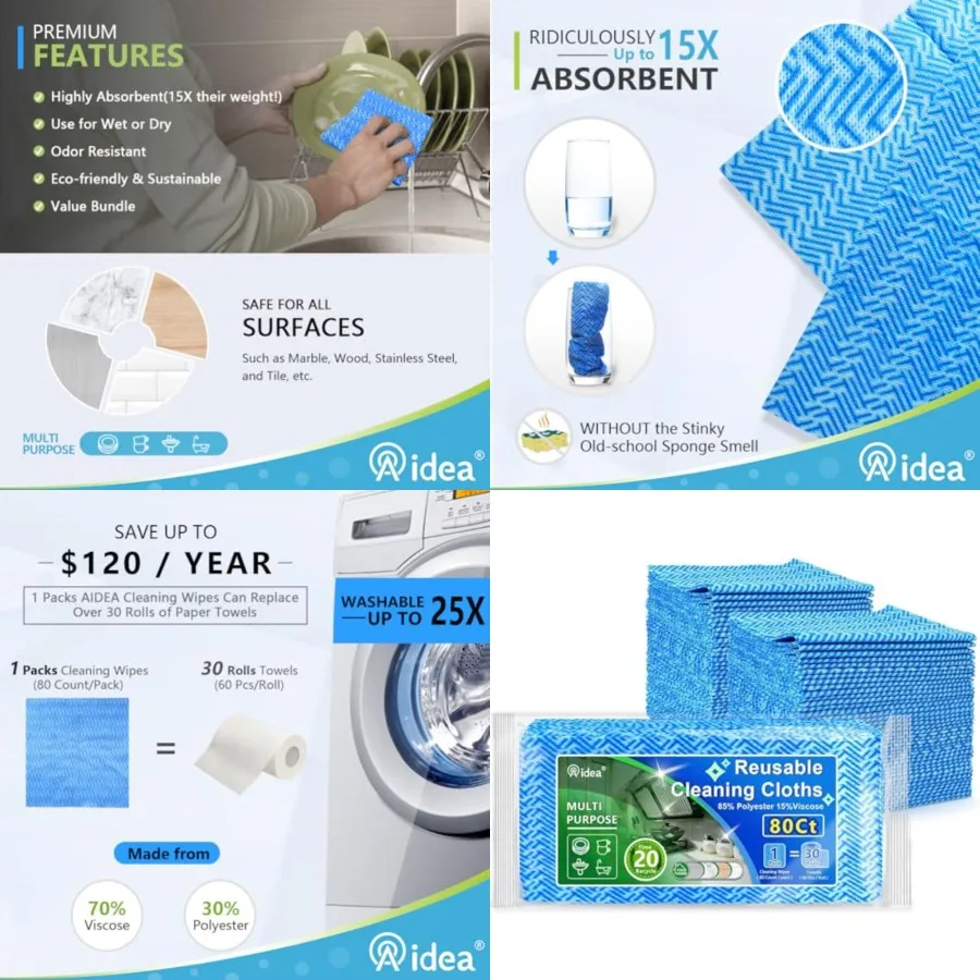 

Cleaning Wipes, Multi-Purpose Towel Reusable Cleaning Cloths-80Ct 1 Pack,Domestic Wipes, Dish Cloths-(12''x24