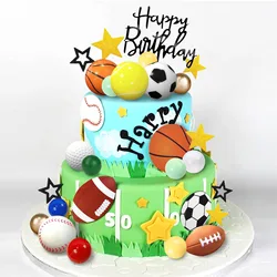 37PCS Sports Cake Decoration with Soccer Football Baseball Basketball Tennis Golf for Boys Sports Theme Birthday Party Supplies