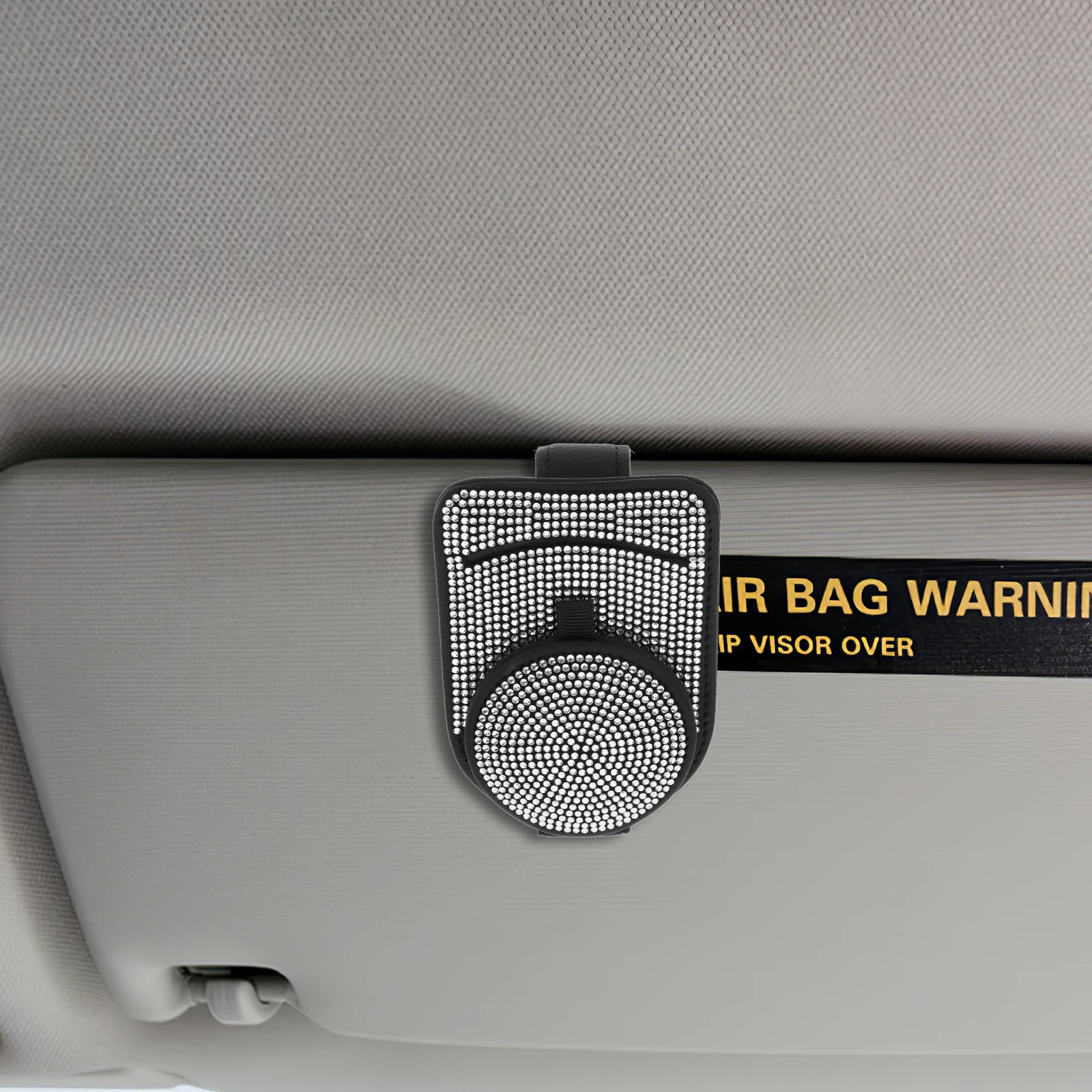 

Bling Car Visor Sunglasses Holder PU Rhinestone Clip Stylish Organizer Universal Fit Bling Sunglasses Holder for Car