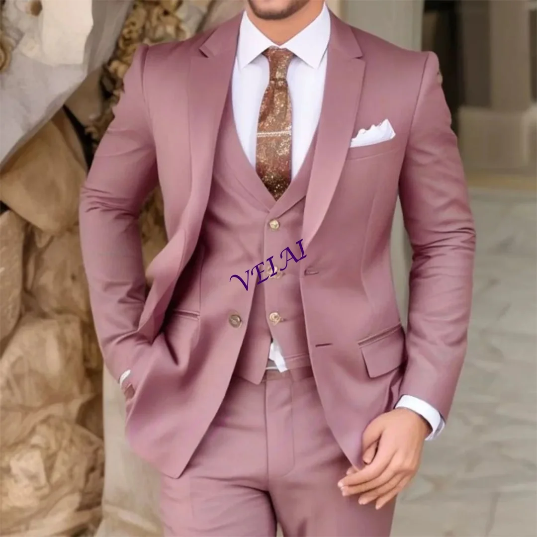 

Formal Men's Suit for Wedding Business Party Slim Fit High Quality Groom Prom 3 Piece Sets Tuxedo Jacket Pants Customized