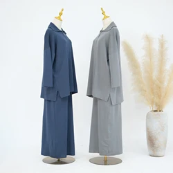 Autumn/Winter Hijabi Knitwear Warm Lounge Set, Quarter Zip High-low Pullover Sweater + Skirt, Modest Muslim Women Islamic Wear