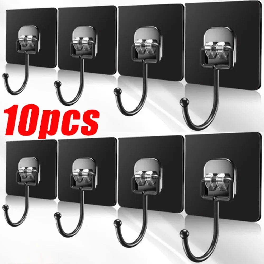 10/1pcs Black Traceless Hooks Multifunctional Wall Strong Adhesive Hook Door KeyChain Clothes Hook Bathroom Kitchen Accessories