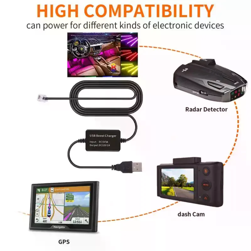 USB To RJ11 Plug Cable USB To RJ11/DC55X21 Radar Detector Power Cable USB Plug Connect To Car Charger For Most Radar