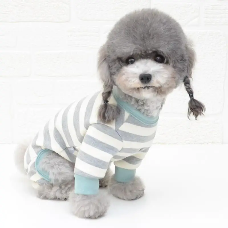 Puppy Clothes Boy Girl Dog Jumpsuit Outfits M L York Poodle Suits Stripe Cotton Bottoming Shirt Winter Pet Dogs Pajamas Costumes