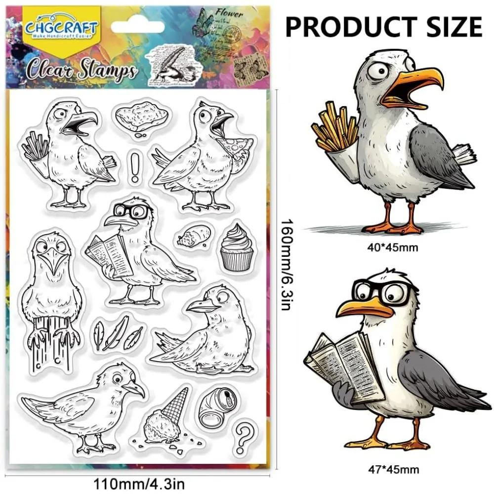 Seagulls Clear Stamps Bird Transparent Stamps Clear Seals for DIY Scrapbooking Photo Album Decoration 4.3x6.3inch