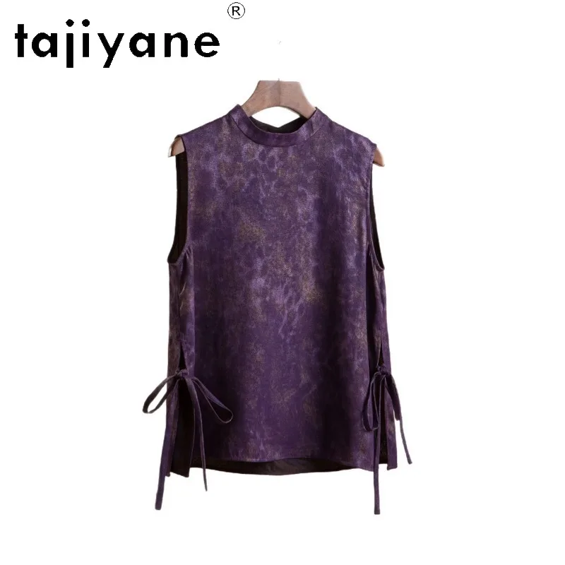 TAJIYANE 100% Mulberry Silk Women's Blouses and Shirts Xiangyunsha Blouses for Woman Sleeveless Womens Tops Retro Топ Женский
