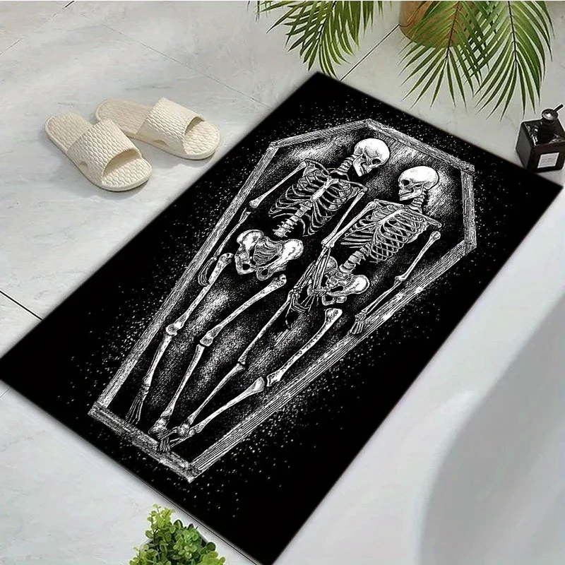 Gothic Skeleton Doormat Romantic Coffin Skull Couples Entrance Carpet For Punk Rock Bedroom Front Door Haunted House Floor Mat