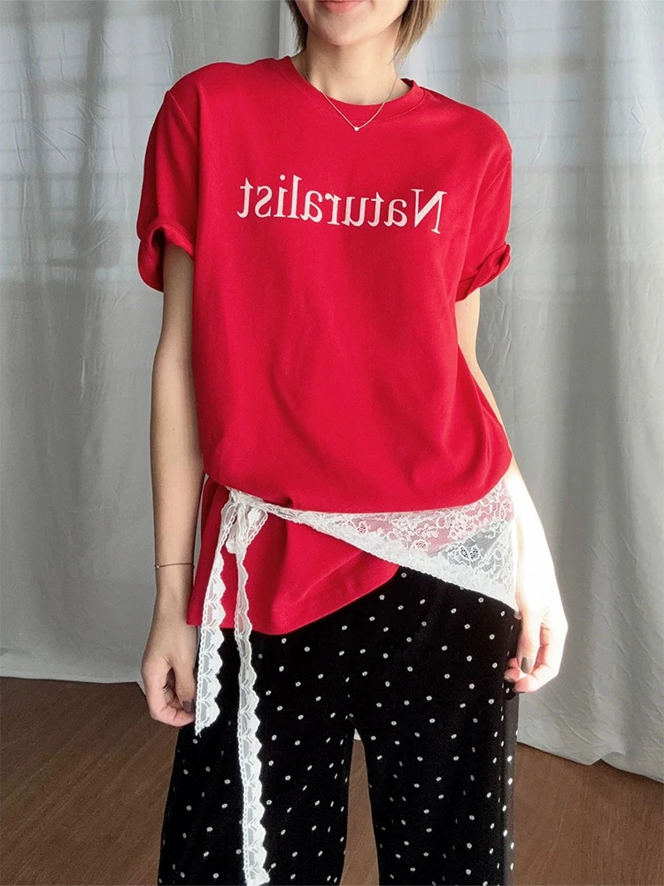 2024 New Style Women's Lace Half Skirt with Jeans And Butt Curtain Layered Wear Belted A-Line Short Skirt Korean Style