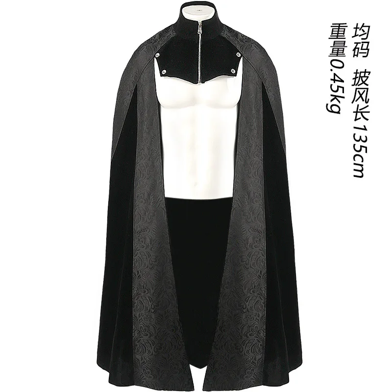 

Black Men Cloak Hooded Medieval Monk Costume Solid Windproof Mens Trench Coat Gothic Wicca Wizard Cape Halloween Death Mantles