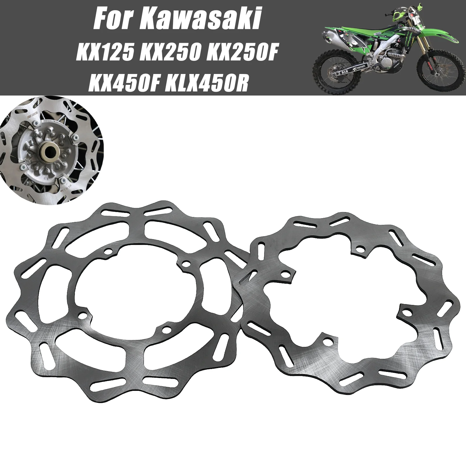 270mm Front 240mm Rear Stainless Brake Disc Rotor Disk For Kawasaki KX125 KX250 KX250F KX450F KLX450R Motocross06‑21 Accessories