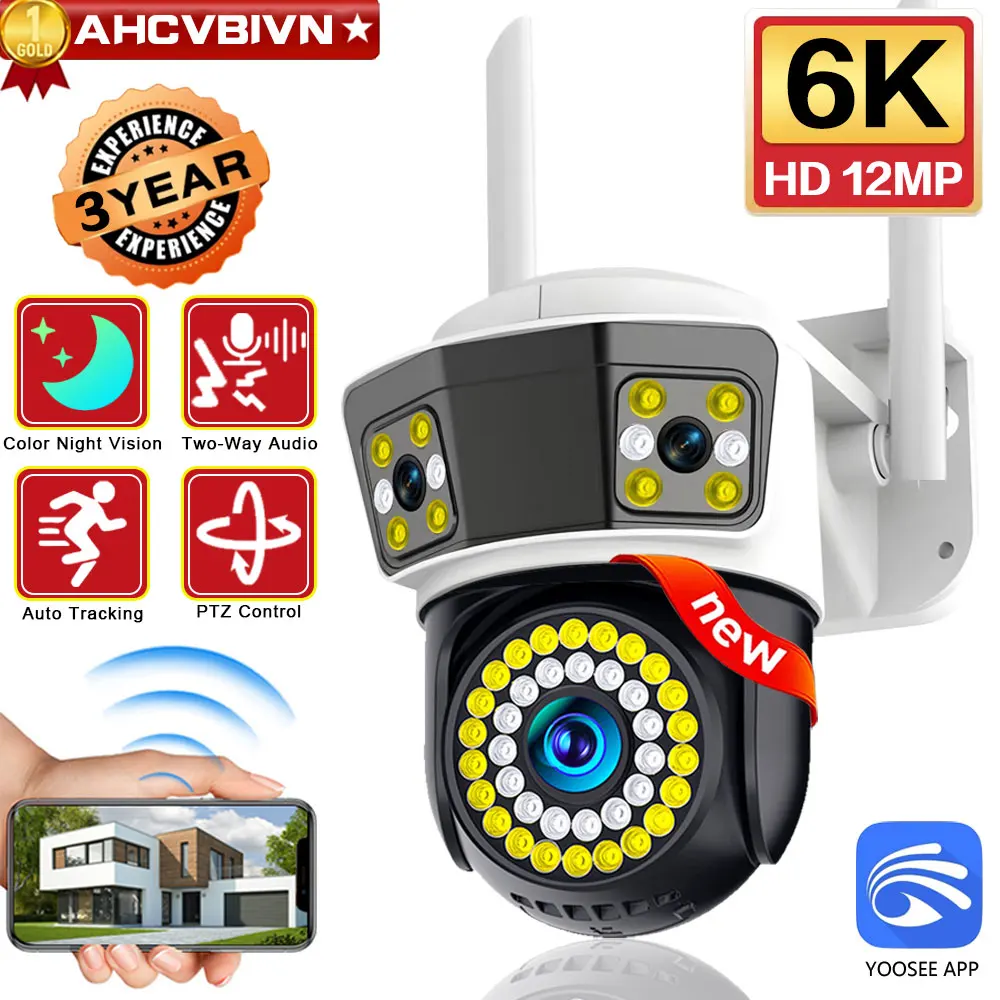 

Wifi 6K 12MP Solar Camera 6K Outdoor IP Wireless Home Security CCTV Surveillance PTZ Color Night Vision Human Detection 360° Cam