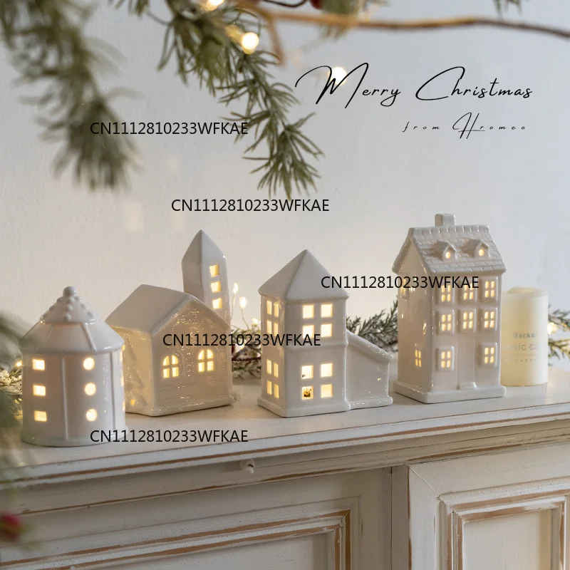 Christmas decoration ceramic small house night light tabletop ornament handicrafts photo atmosphere props