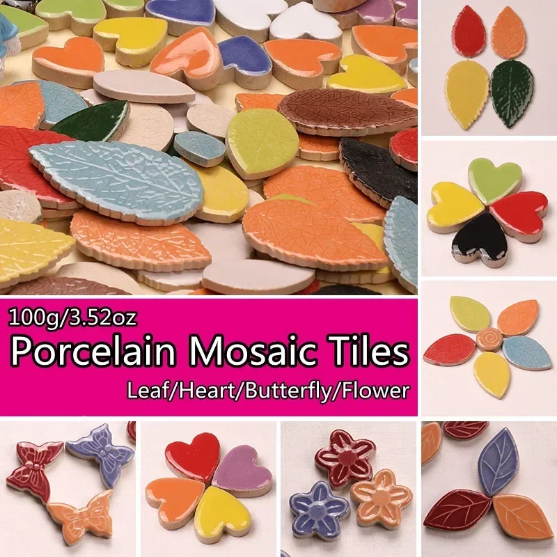 100g/3.52oz Leaves Porcelain Mosaic Tiles DIY Hearts Shape Tile Leaf Ceramic Tile Mosaic Crafts Materials