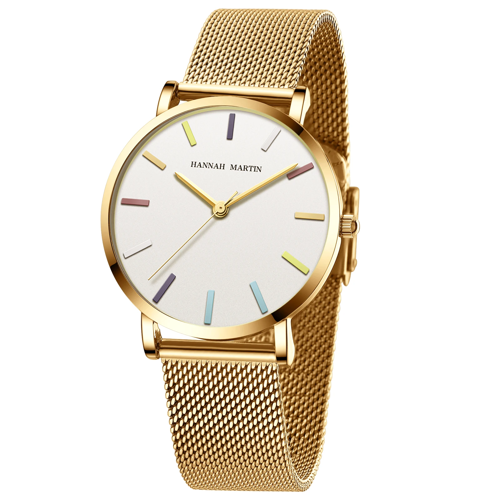 2023 New Brand Women's Fashion Watch Hannah Martin Japanese Movement 36mm Color Graduated Stainless Steel Mesh Strap Reloj Mujer