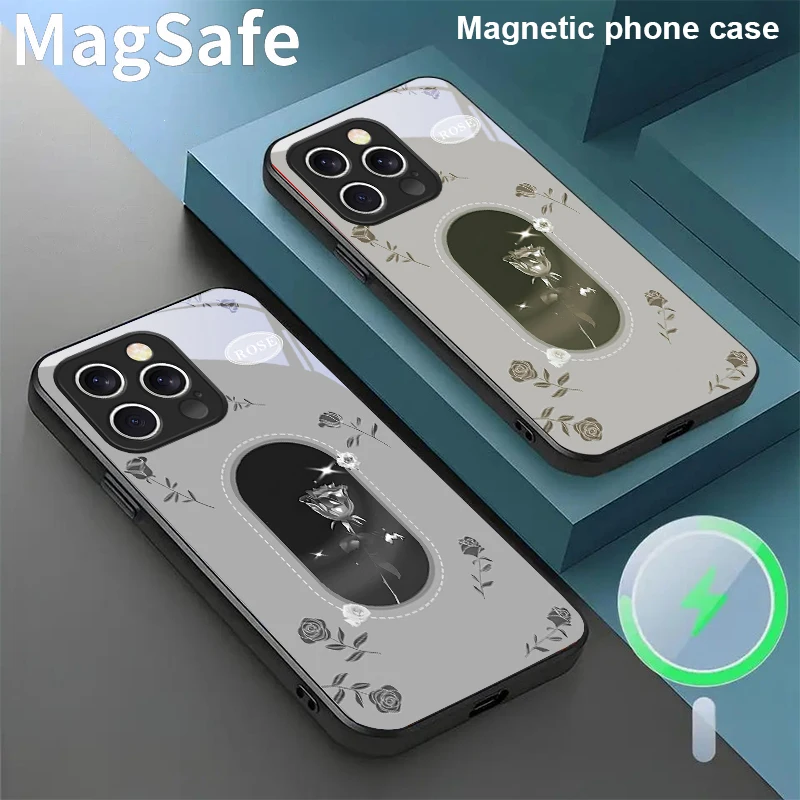 

Pink gradient rose petals For iPhone 16E 15 Pro 14 13 Plus 12 mini 11 15Pro 14Max XR Xs X 7 8 P lus 16 Magsafe Glass Phone Case