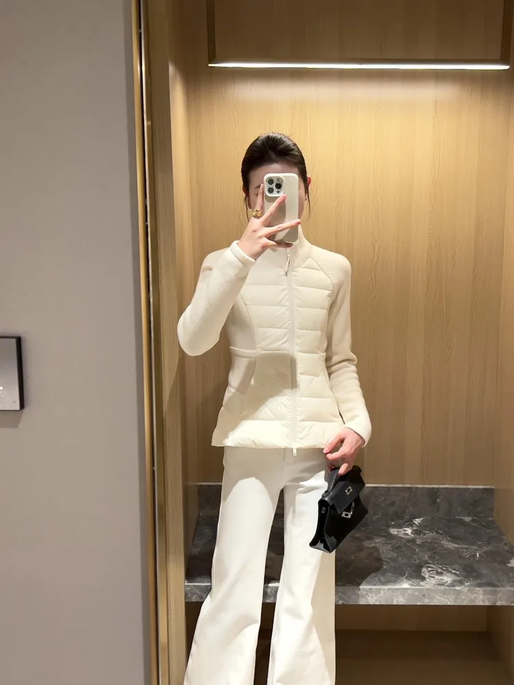 

Легкий вязаный белый пуховик для женщин: модный дизайн, эффект похудения, тепло, для повседневной носки, корейская версия