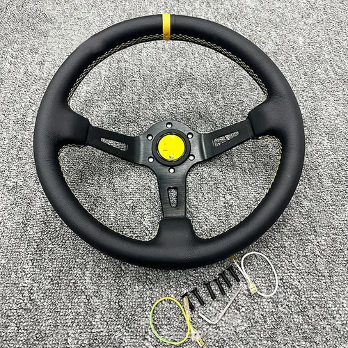 Volante de cuero Universal de 13 pulgadas, accesorios para volante de modificación deportiva de carreras cóncava profunda grande