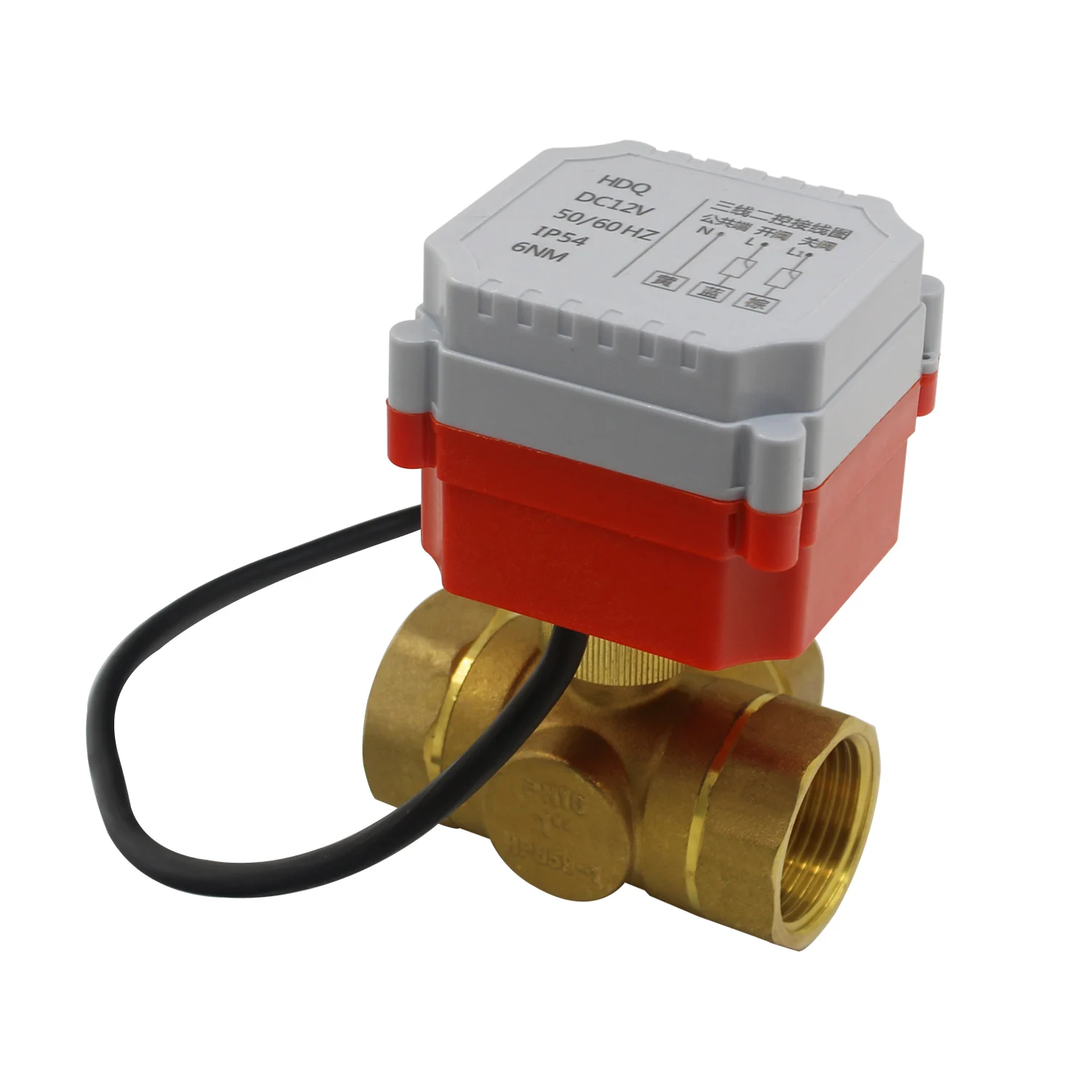 DC5/12/24V DN15-DN40 Waterproof 3-Way Brass Electric Solenoid Ball Valve Three Wire Two Control