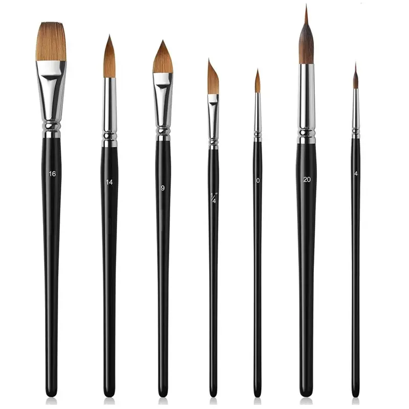 

ABLK For Watercolor Brush Set- Professional Sable Paint Brushes(7Pcs), Extended Needle, Round Point, Flat For Watercolor