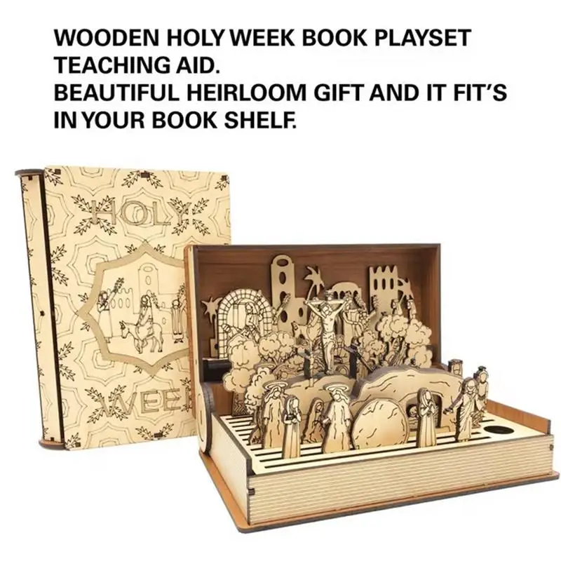 Family Easter Holy Week Craft Kit Wood Jesus Resurrection Scene Easter Statue Parent-Child Interaction Seasonal Bible Study Art