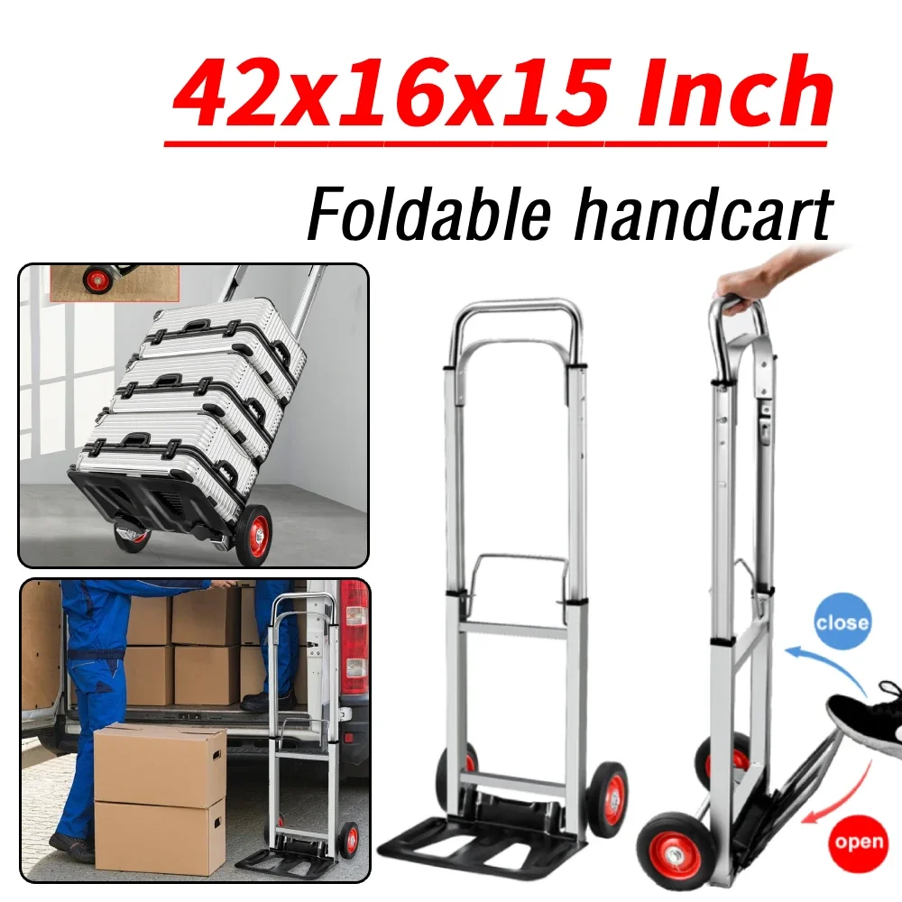 شاحنة يدوية شديدة التحمل قابلة للطي - دوللي متحرك من الألومنيوم مع مقبض تلسكوبي، سعة 330 رطل للأمتعة والبقالة والصناديق