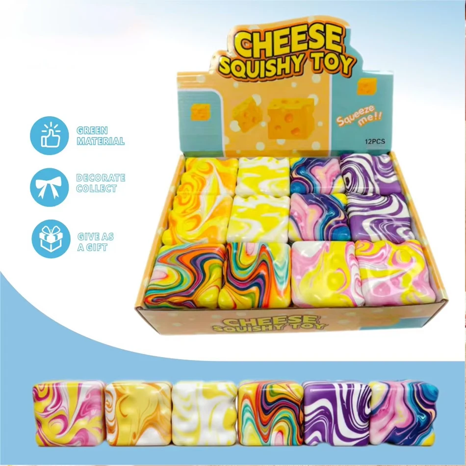 Colorful Cheese Squeezed Squishy Cube Toys,Super Soft Realistic Slow Rebound Fidget Toy, Squeeze Toys for ADHD Autism Focus Hot