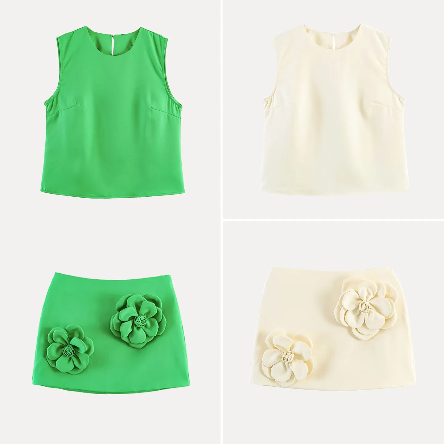 

Spring 2026 Women's Fashion Vest Top And Skirt Set Floral Decoration Versatile Two-Piece Suit High Waist Spring Collection