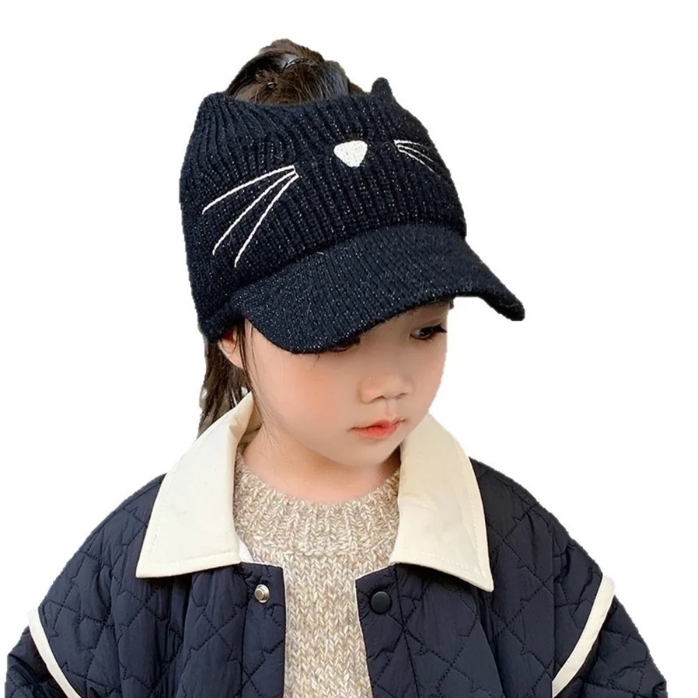 لطيف بلون الخريف الشتاء قبعة الدفء جميل الحيوان القط محبوك فارغة قبعة بيسبول مرونة غطاء للأذنين قبعة الاطفال