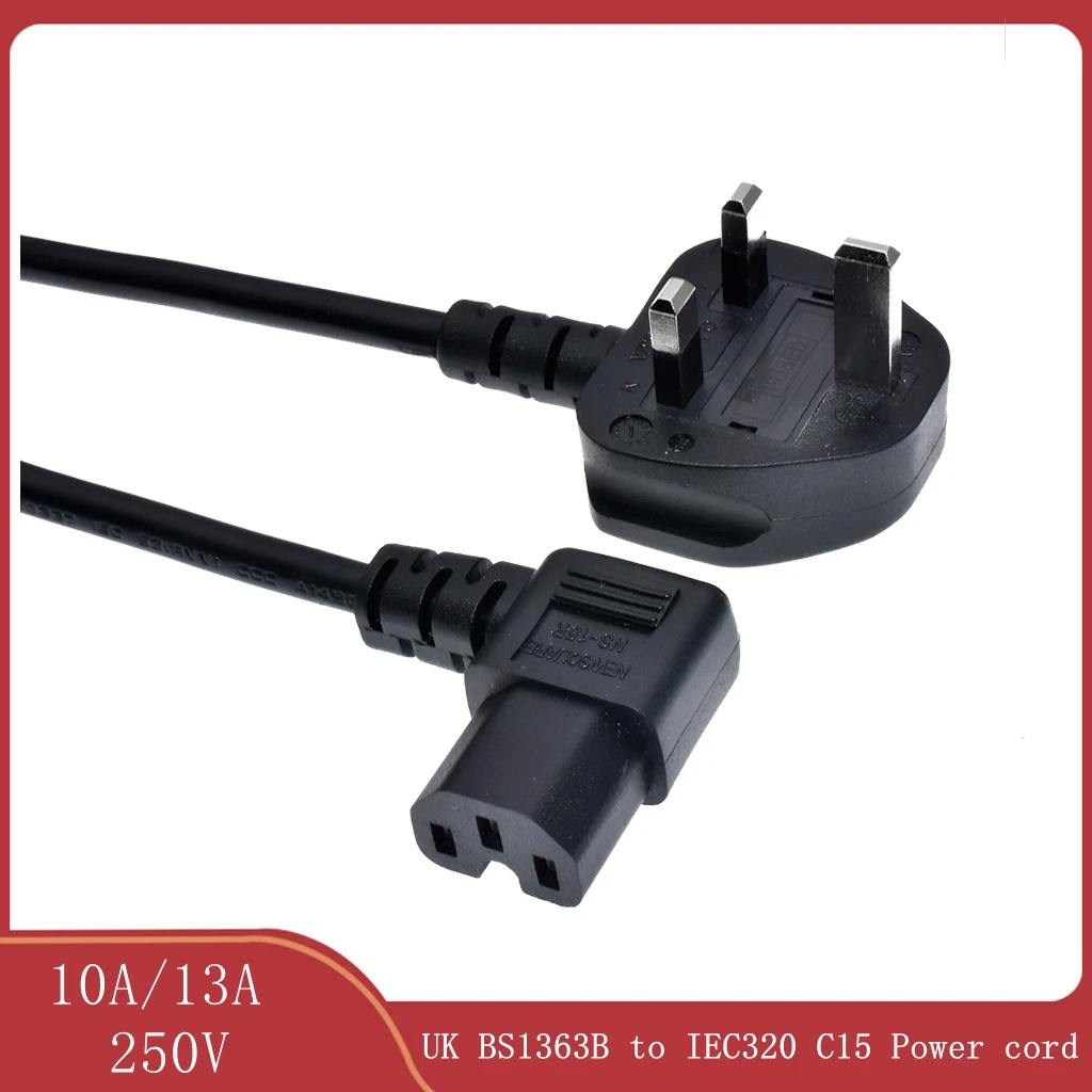 IEC320 C15 Right / Left Angle to UK 3 pins Main plug Extension Power Cable 1.8M AC Singapore Malaysia Plug Power Cable Lead Cord