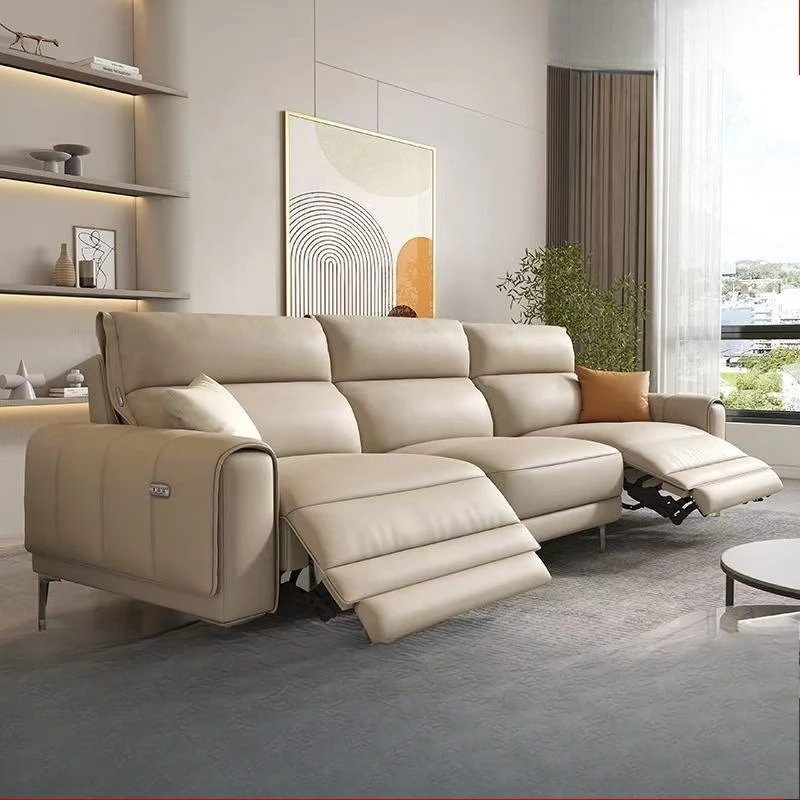 PYJ zero against the wall electric leather first layer cowhide multi-functional straight row living room sofa