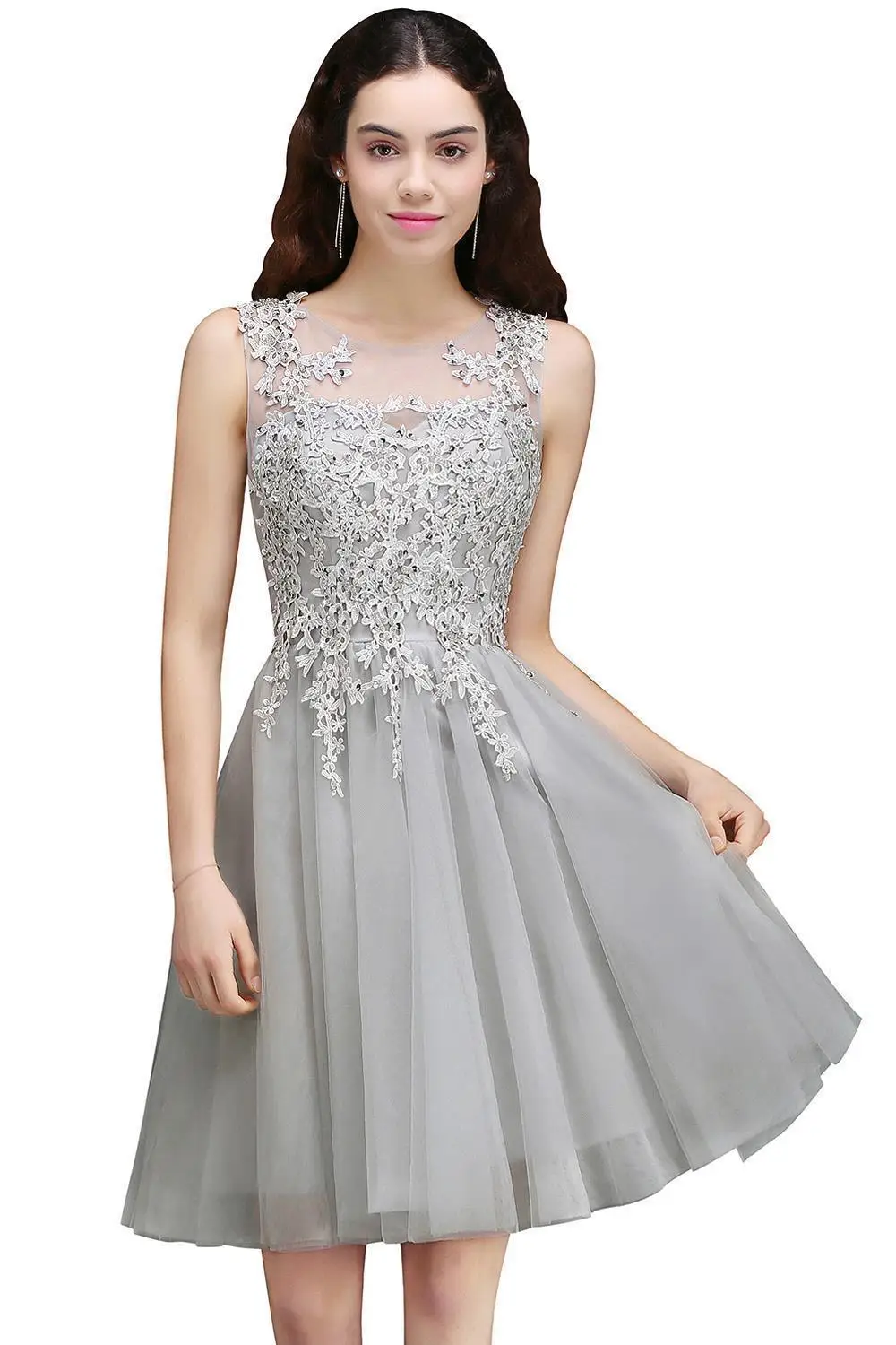 2024 Appliques O Neck Soft Tulle Silver Burgundy Evening Dresses Graduation Homecoming Prom Cocktail Party Gowns Vestido De Gala