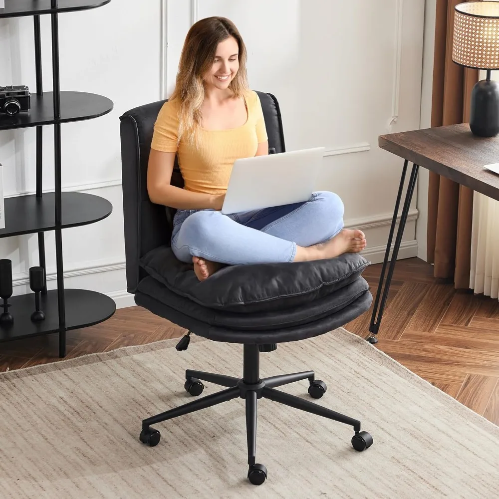 

Cloud Criss Cross Legged Chair,18" High Back Armless Home Office Desk Chair with Wheels,Wide Adjustable Comfy Padded Seat Task