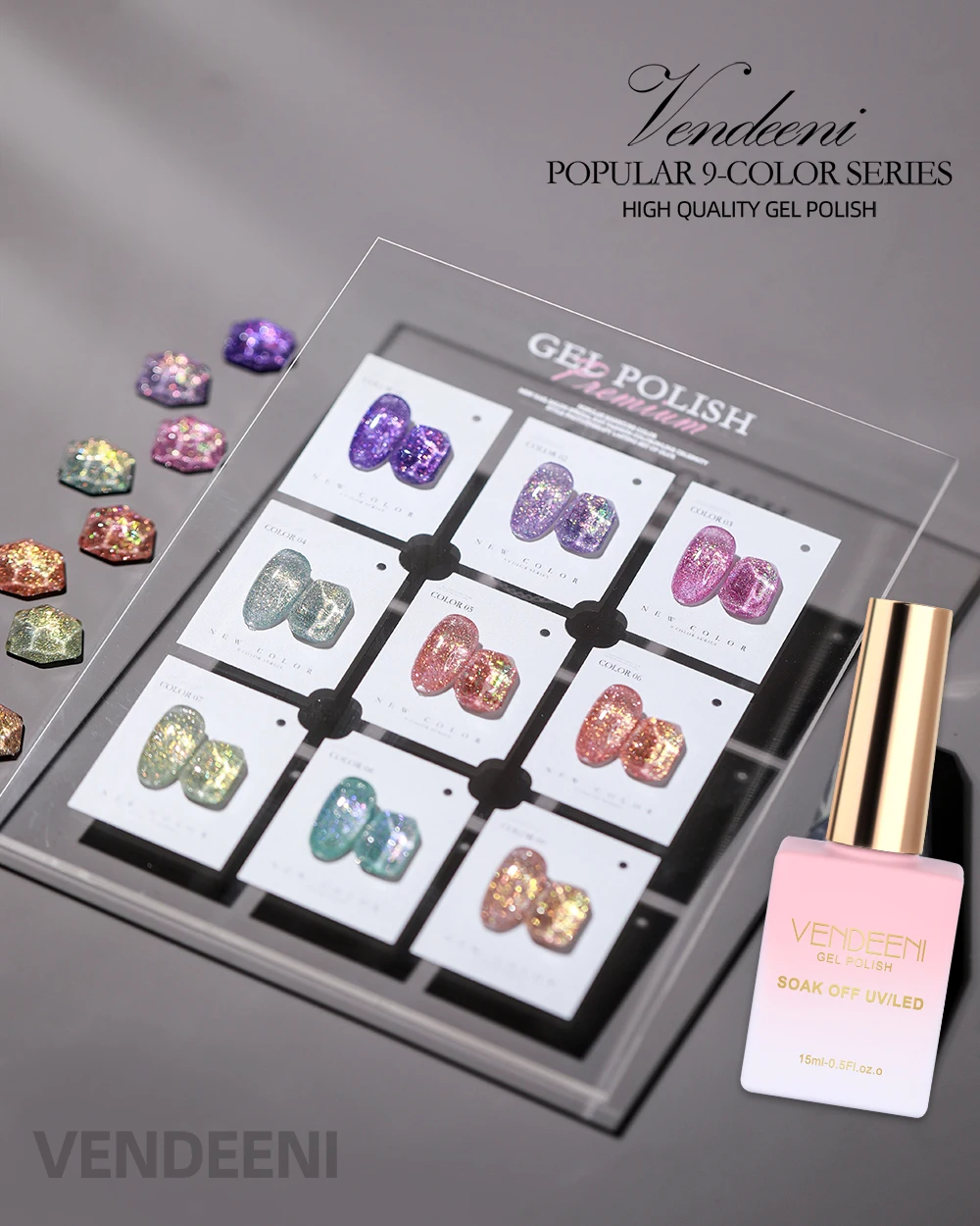 Vendeeni 9-Farben-Glitzer-Chips Diamant-Gel-Nagellack Funkelnder Nagelkunst-Gel-Lack mit Reflektierendem Effekt UV-Nagelgel-Lack – Detail 6