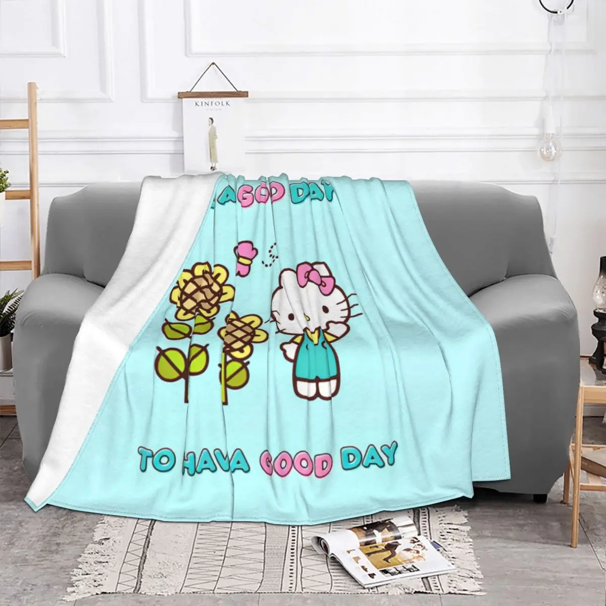 Official Hello Kitty It's A Good Day Blanket Fuzzy Novelty Warm Throw Blankets for Home Restaurant All Season