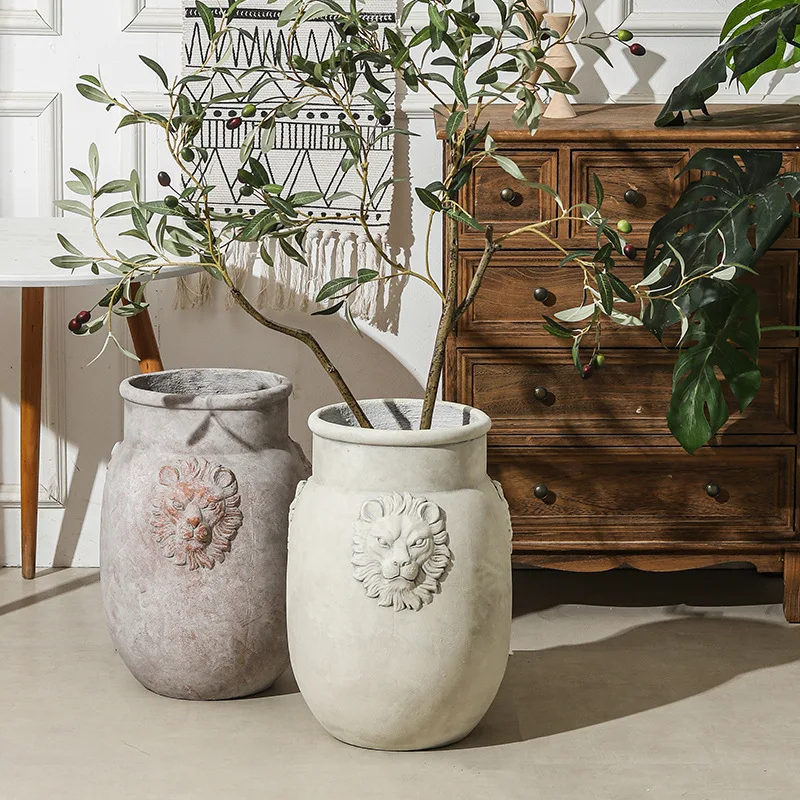 Simple red pottery cement flower pot, large floor-to-ceiling flower ware, special pot for homestay ornaments, homestay style