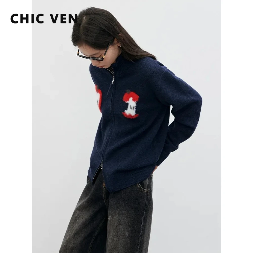 

CHIC VEN Fashion Women Cardigan Loose Casual New Zipper Sweater Office Ladies Knitted Sweaters Autumn Winter 2026 Woman Clothes