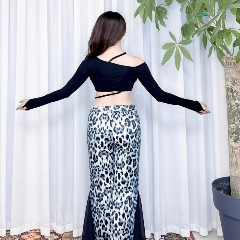 تخصيص فستان الرقص الشرقي Swegal ممارسة الزي مع قبالة الكتف هوك إصبع أعلى ليوبارد طباعة السراويل ملابس الرقص الشرقي