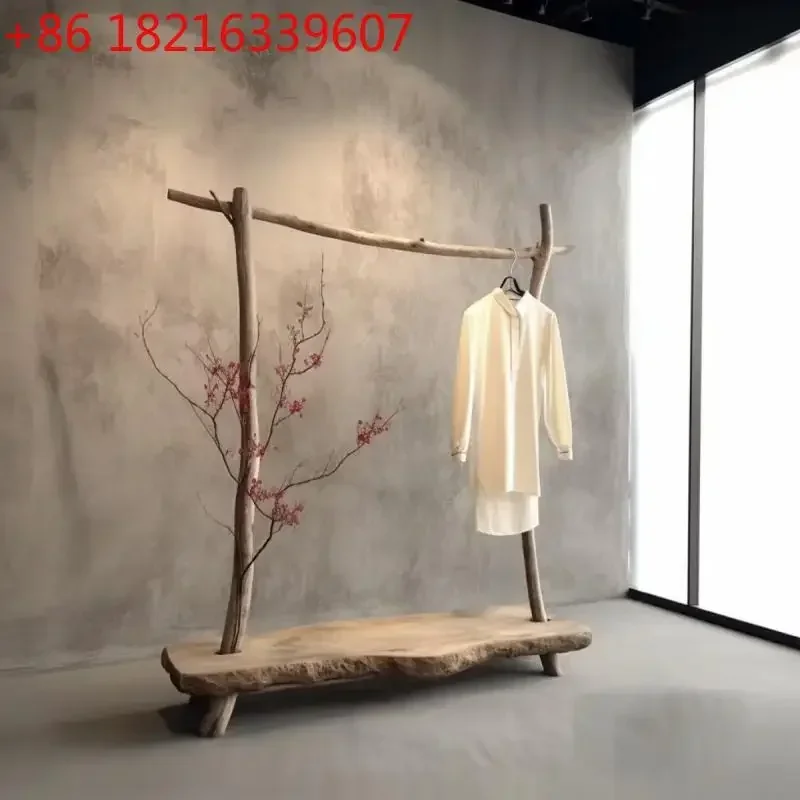 TAOWabi Sansan Wind Solid Floor Coat Rack Homestay Hotel Clothing Store Display Decorative Zen Tea Room Bogu