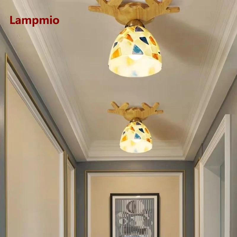 

Lampmio белый стеклянный потолочный светильник с деревянным основанием, коридор, прихожая, ресторан, спальня, прикроватное деревянное освещение