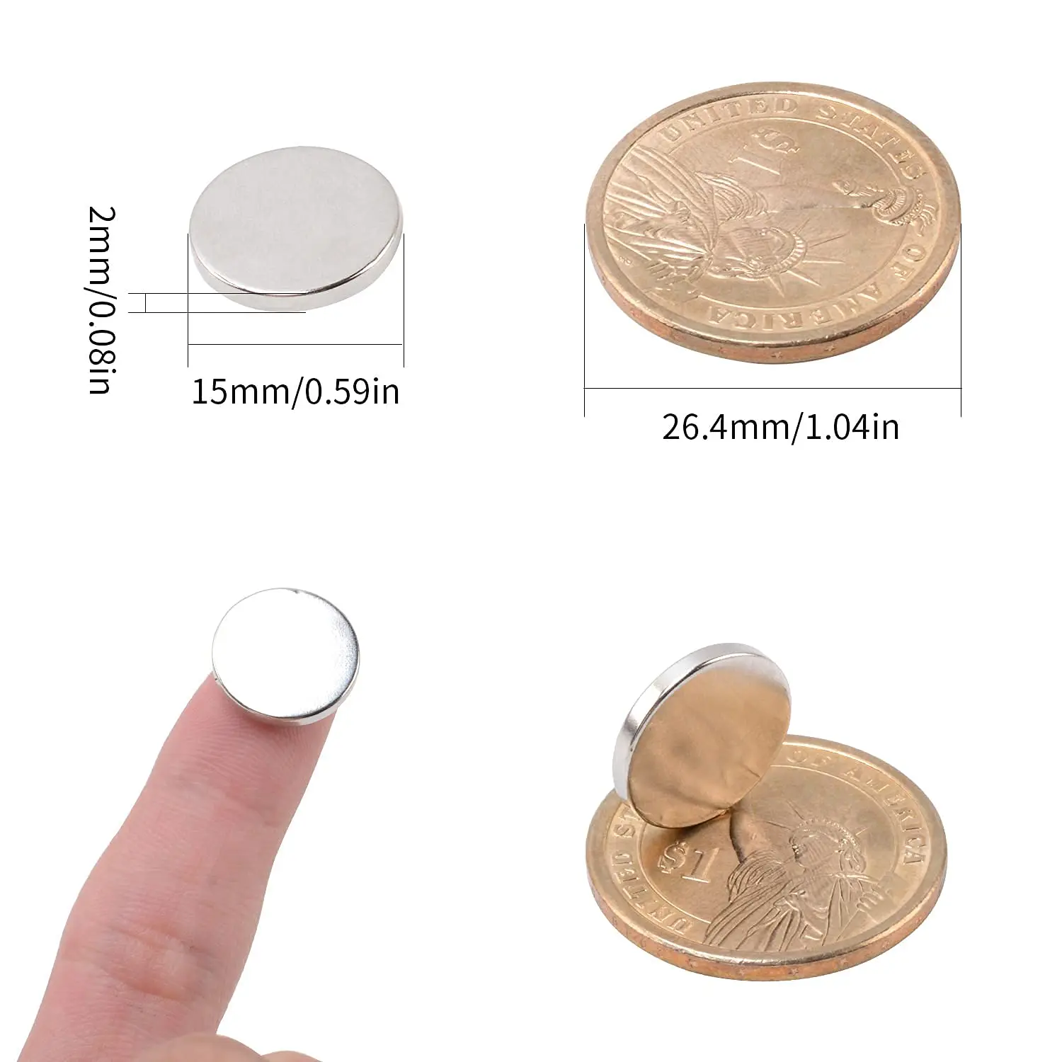 Small Ceramic Round Disc Magnets with Adhesive Backing, 15x2mm Tiny Flat Circle Ferrite Industrial Magnets for Crafts, Science,