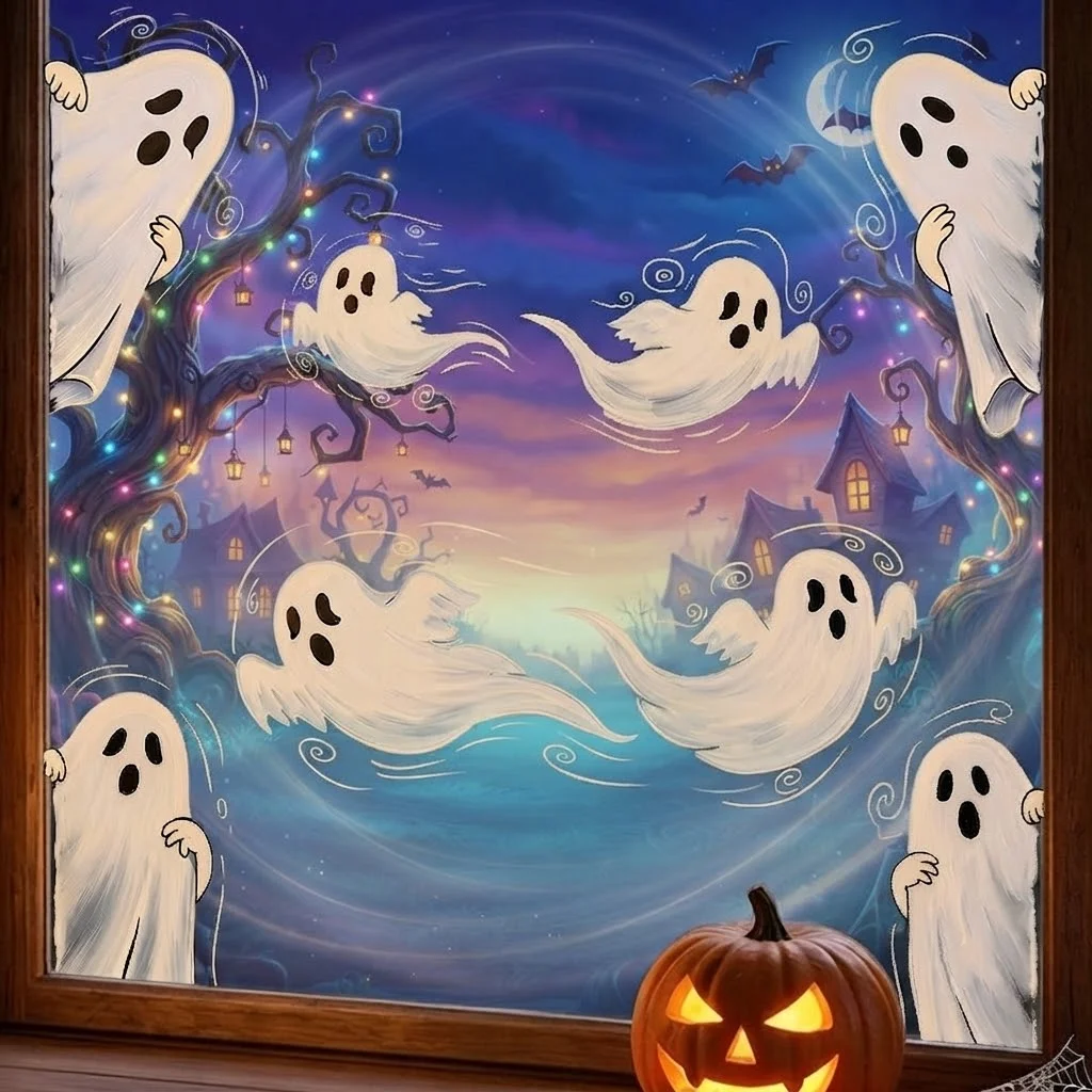 Halloween Retro Hand‑Drawn Ghost Window Sticker Includes 8 Separate Ghost Patterns Per Sheet Lively Playful Shapes