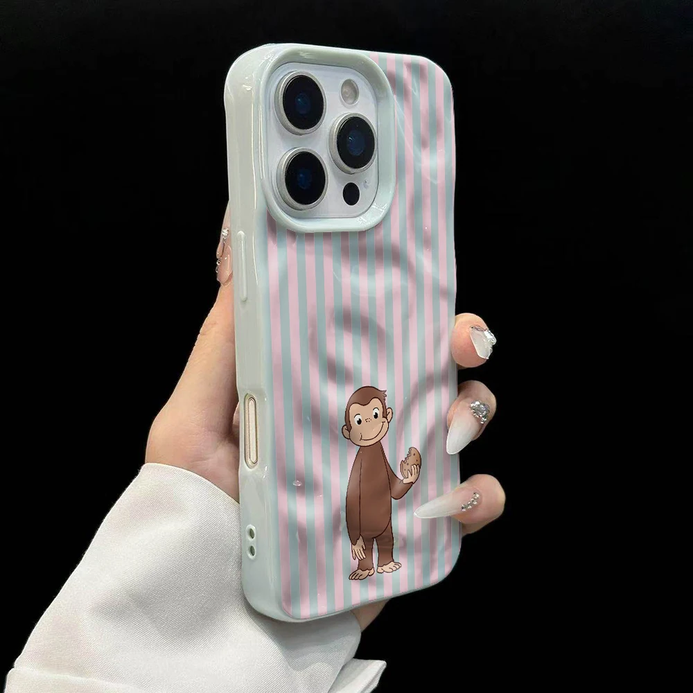 Gestreiftes lustiges Affen-Design Weiche Silikon-Handyhülle für iPhone 17 16 15 14 13 12 11 Pro Max 14 Plus 17Air Falten-Wellen-Design – Detail 10