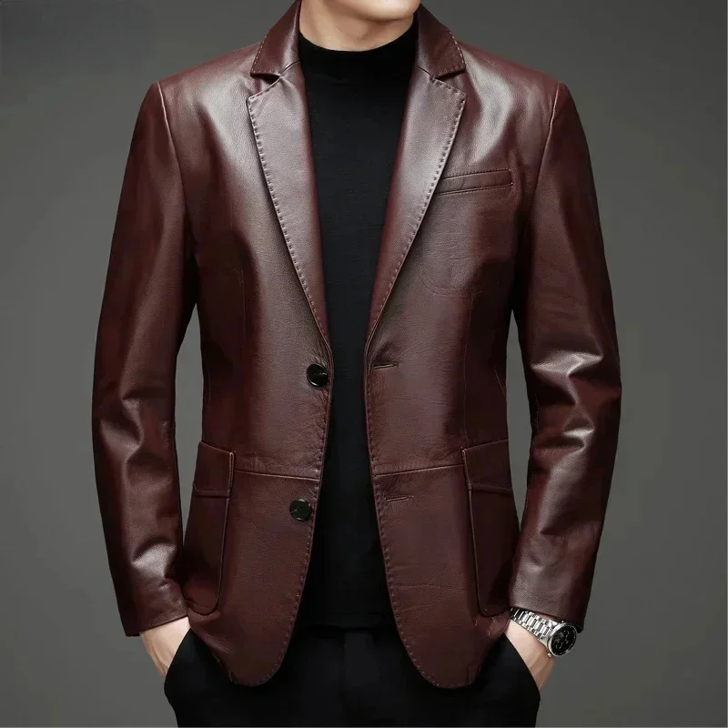 Spring Genuine Leather Jacket Men Top Layer Cowhide Suit Business Casual Coat Slim Clothes for Clothing Abrigos FCY