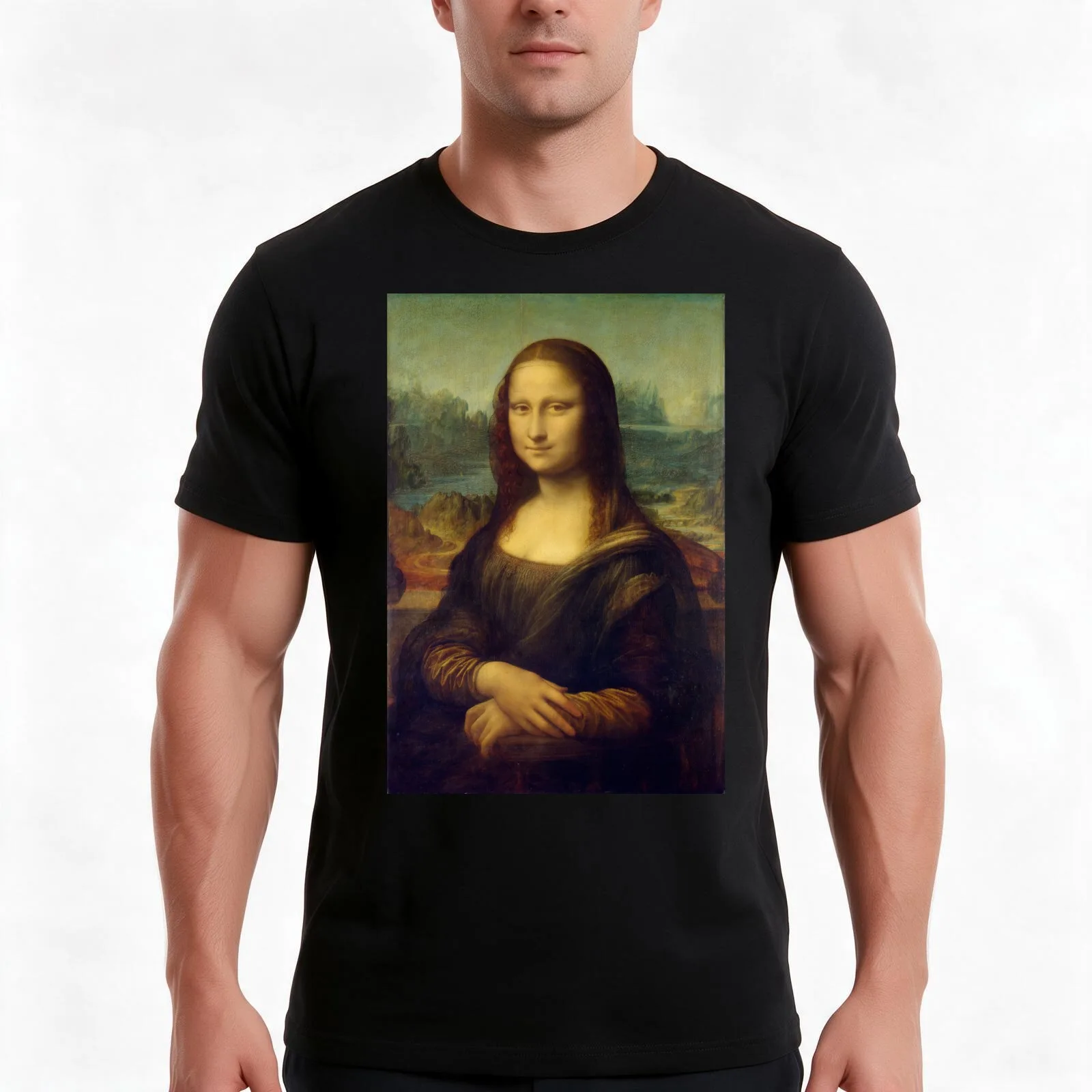 World First Restoration of the Mona Lisa #1 Men T Shirt funny t shirts dark humor