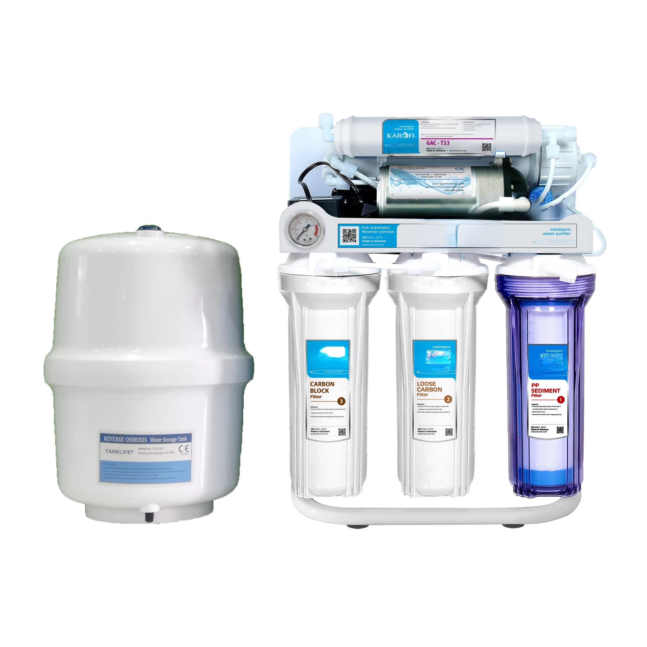 Under sink 5 stages 75GPD RO Water Purifier with 4 gallon tank and 125 Psi booster pump