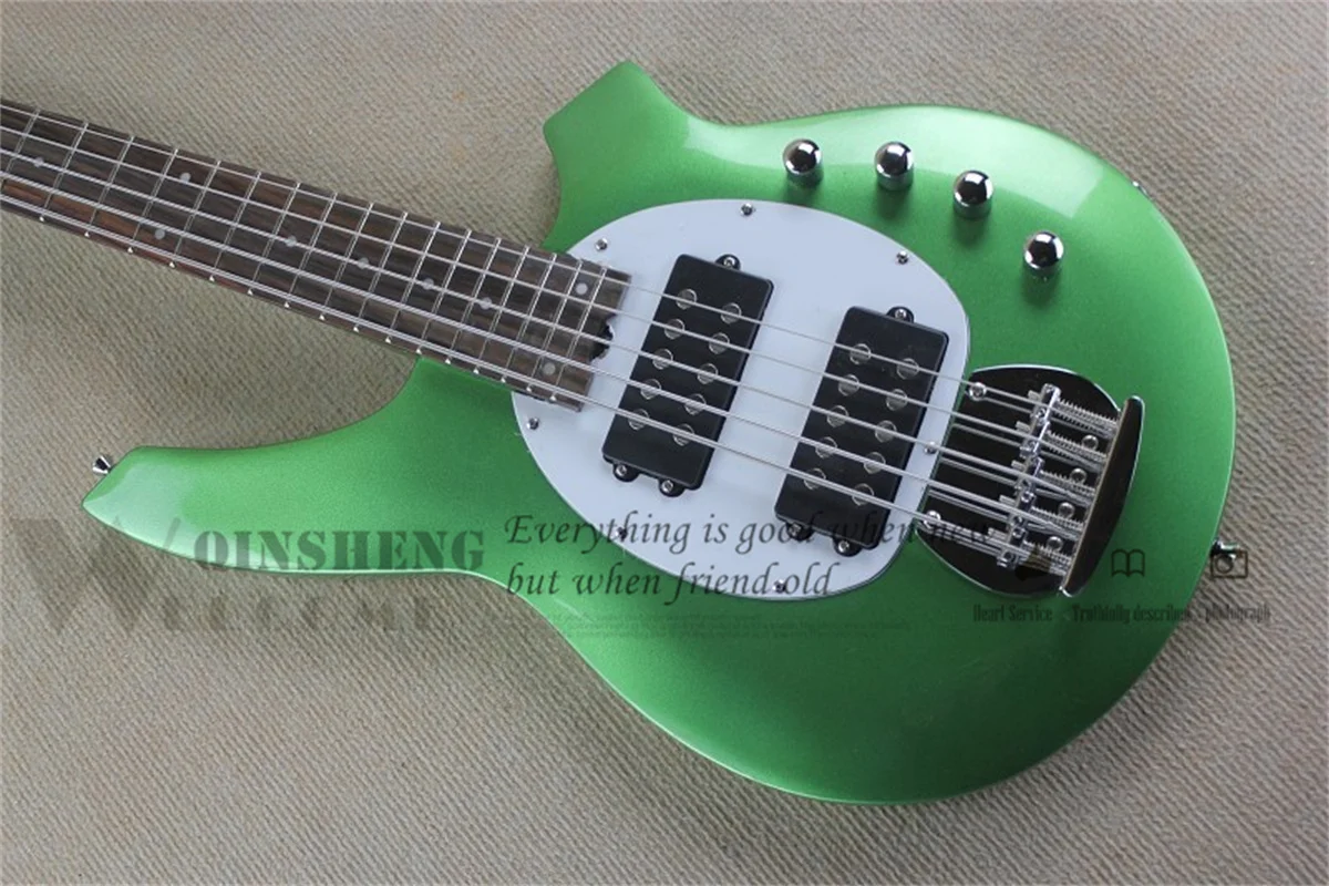 Metal Green Bas 4 Snaren Basgitaar Basswood Body Esdoorn Hals White Guard Actieve Batterij Chroom Bridge