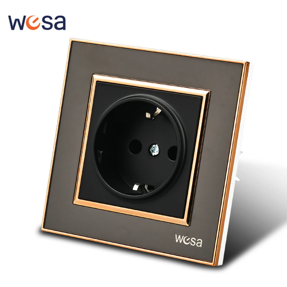 WESA EU Standard Wall Socket Black Mirror Acrylic Flame Retardant Panel Power Socket 16A Electrical Outlet Standard Ground News