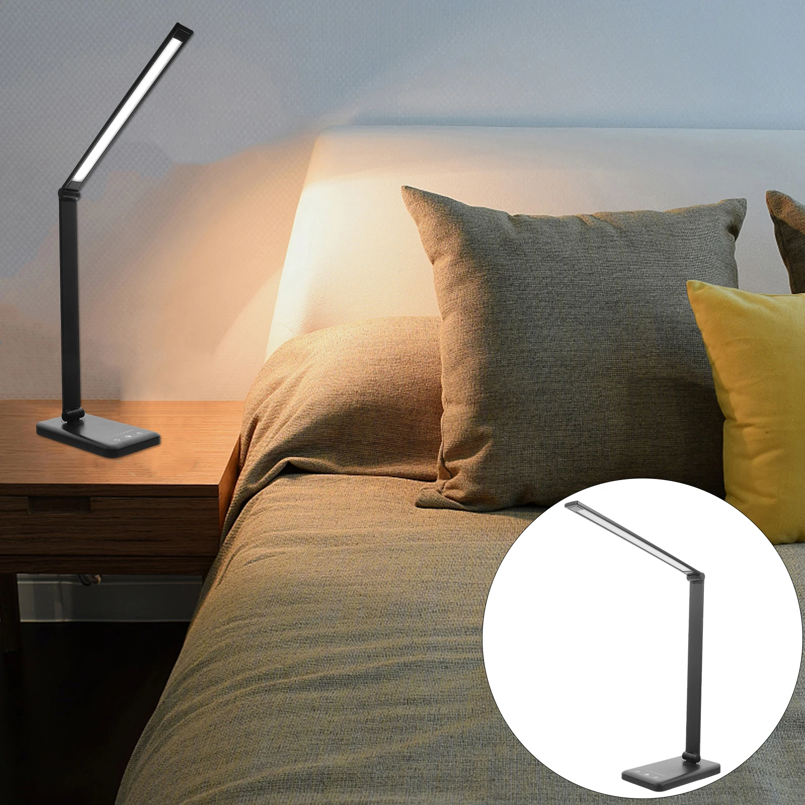 

1pc Led Desk Lamp Touch Control Adjustable Brightness Foldable Table Light For Bedroom Office Study Room 5 Modes With Usb Cable
