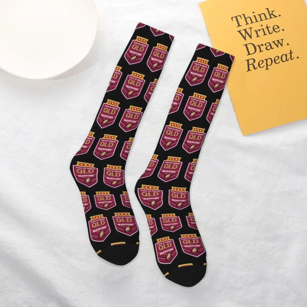 

All Seasons Exelent Queensland Maroons Design Socks Harajuku Crew Socks Funny Stockings for Men Women